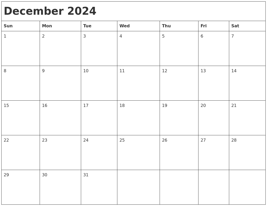 December 2024 Month Calendar