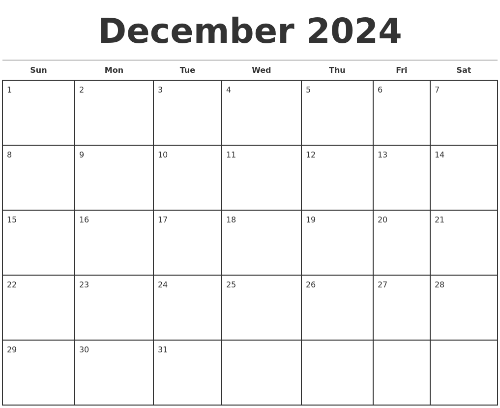 December 2024 Monthly Calendar Template