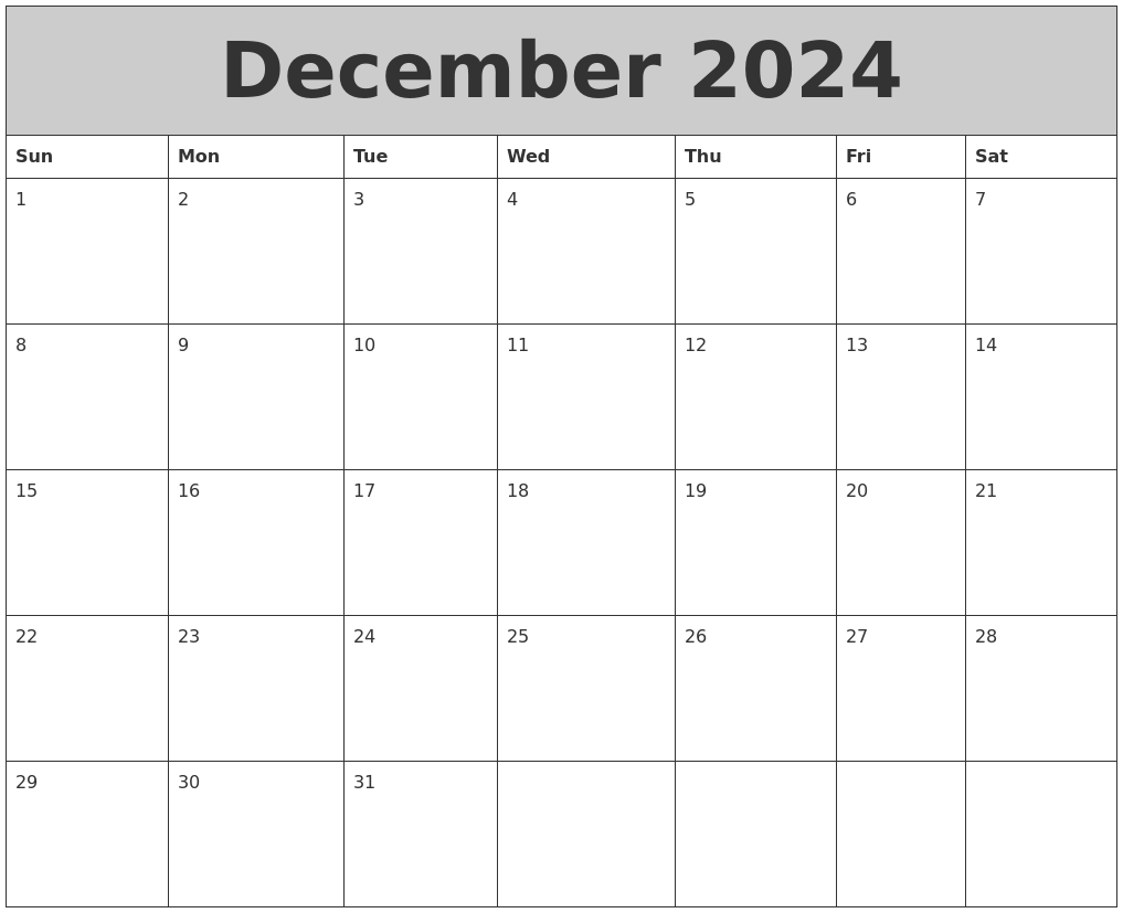 December 2024 My Calendar