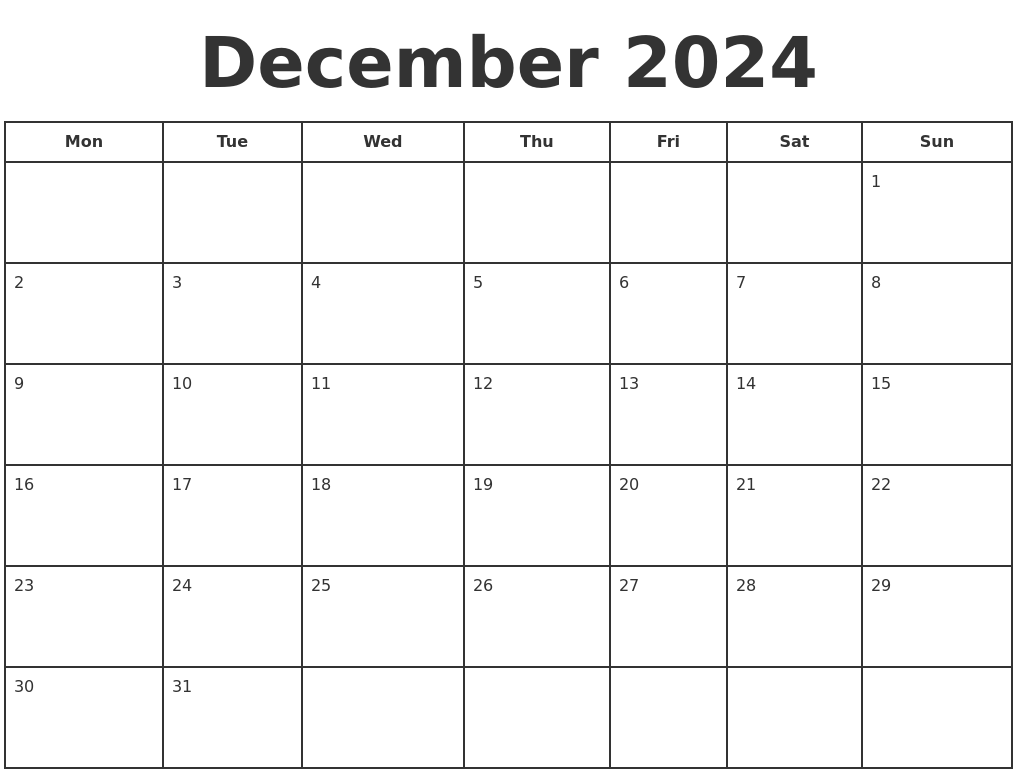 December 2024 Print A Calendar