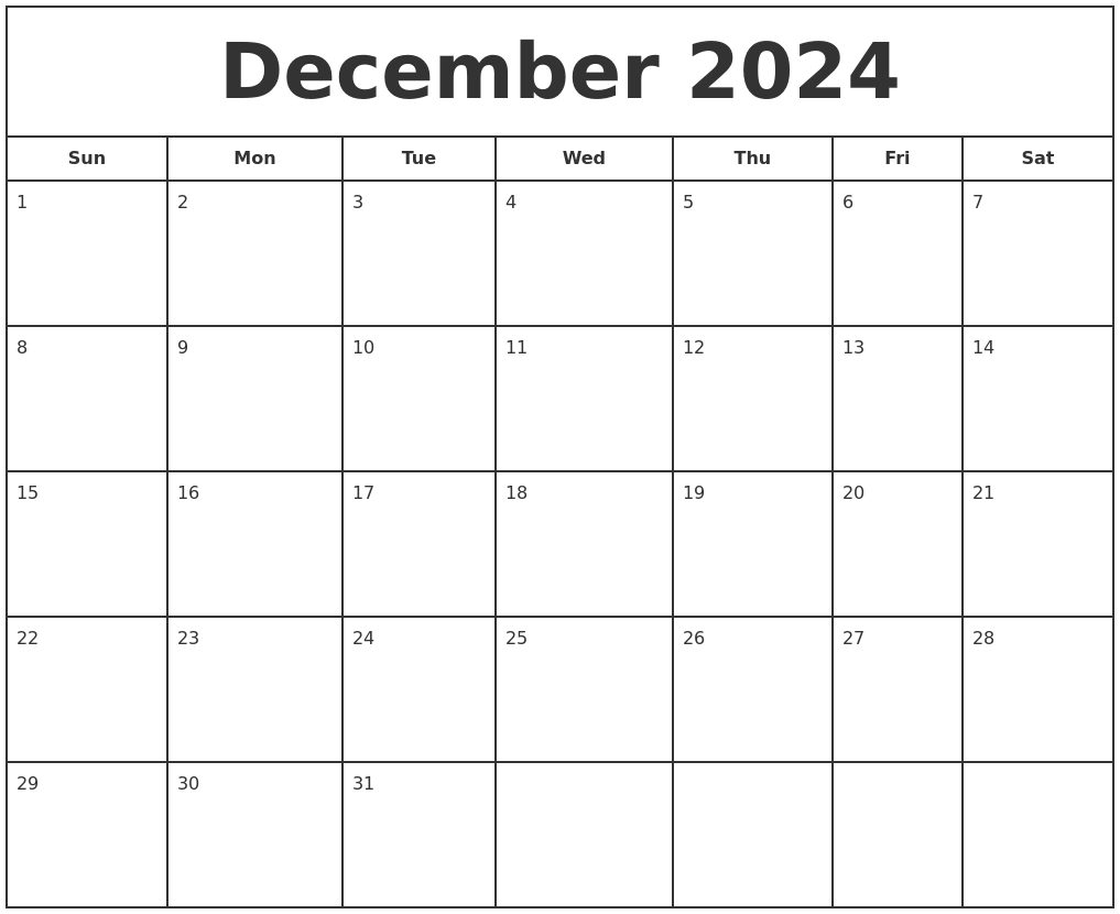 December 2024 Print Free Calendar
