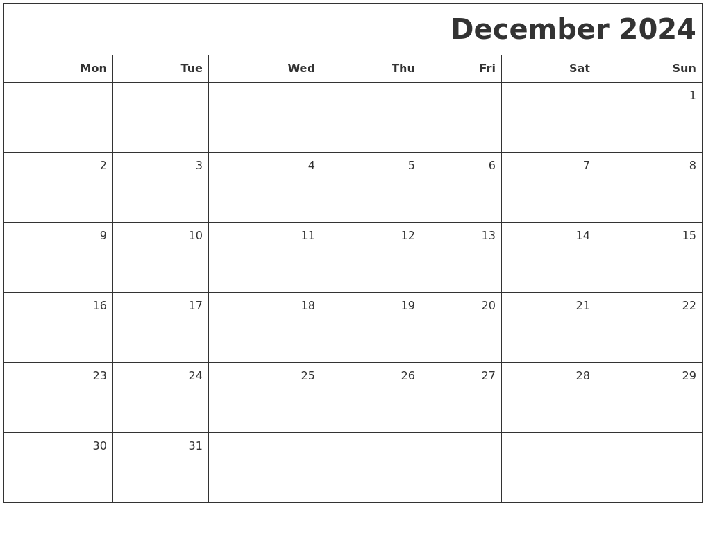 December 2024 Printable Blank Calendar