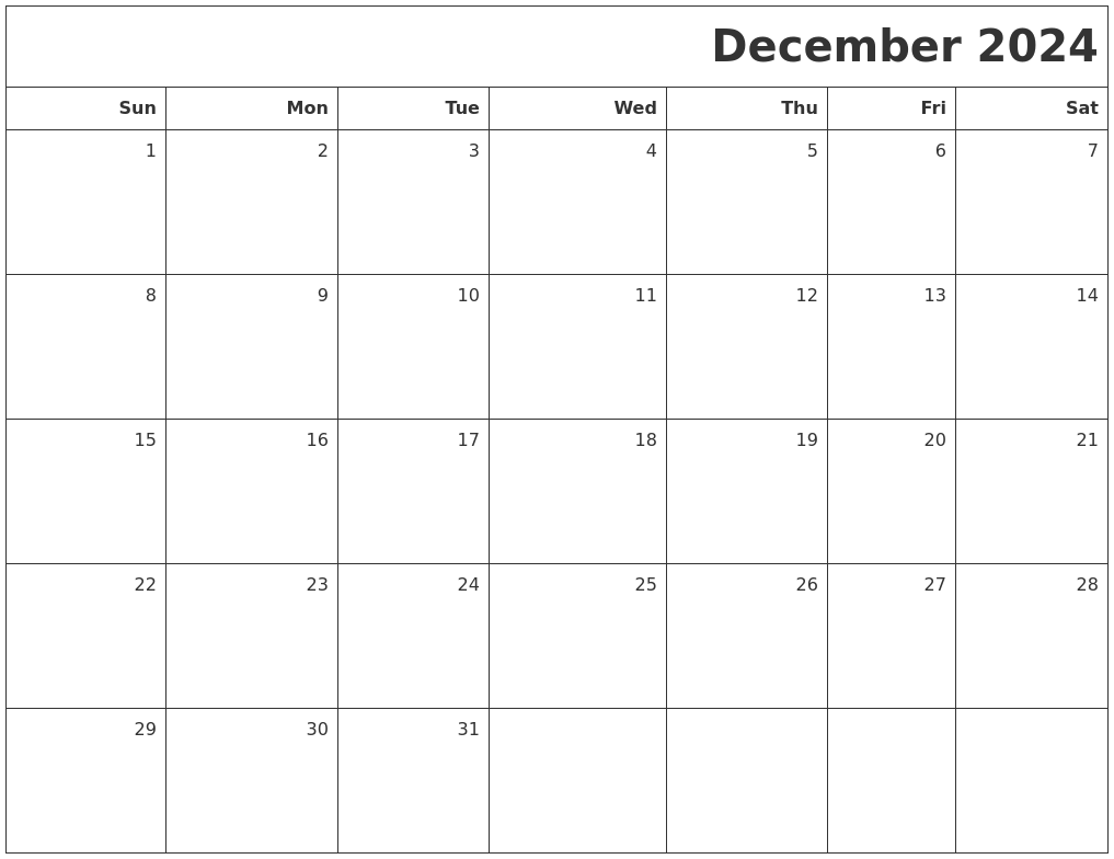 December 2024 Printable Blank Calendar