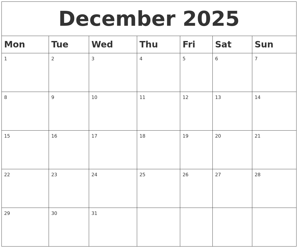 December 2025 Blank Calendar