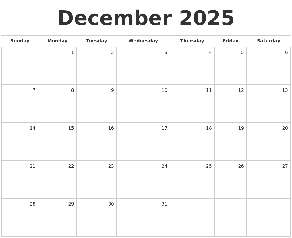 Monthly Calendar To Print December 2018 2025