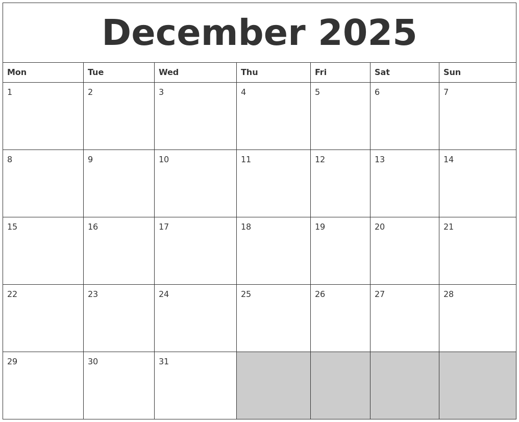 December 2025 Blank Printable Calendar
