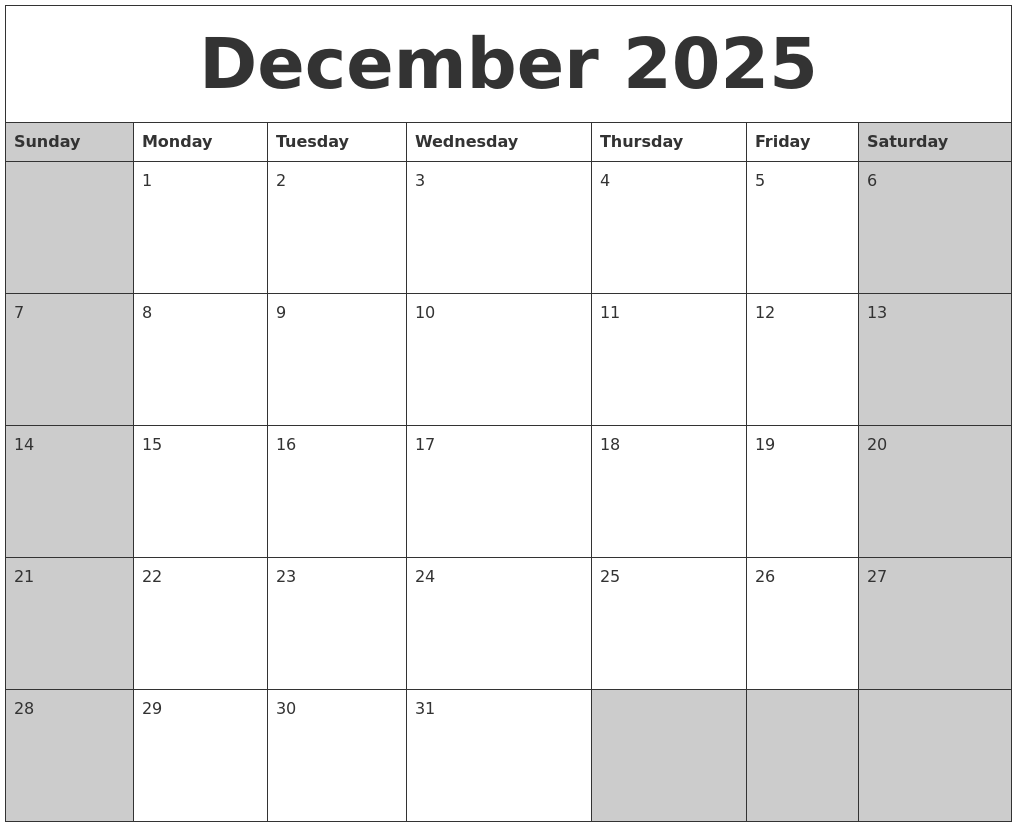 Calendar Until 2025