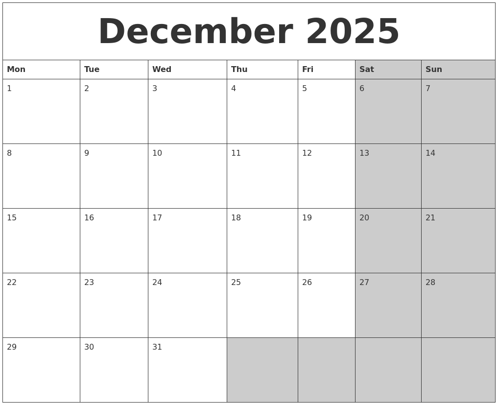 December 2025 Calanders