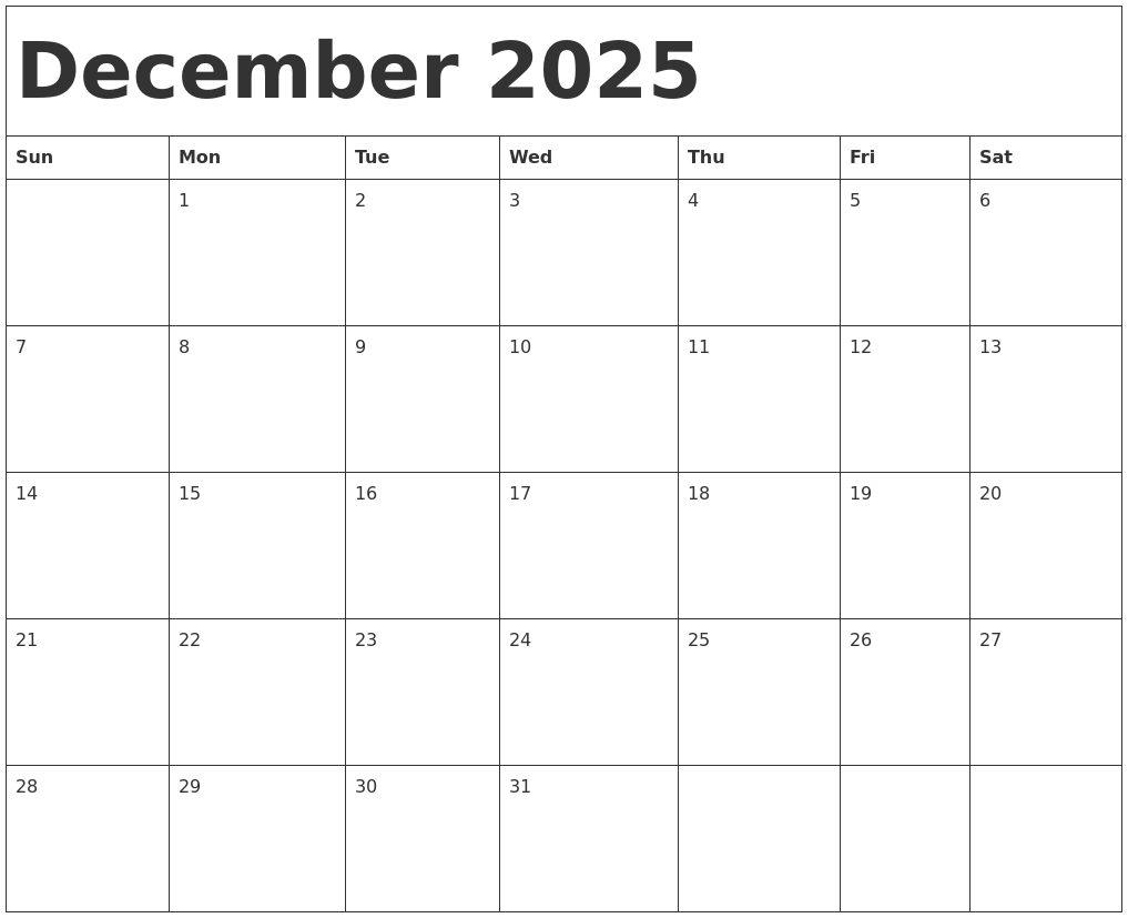 Calendar December 2025 January 2025 February 2025