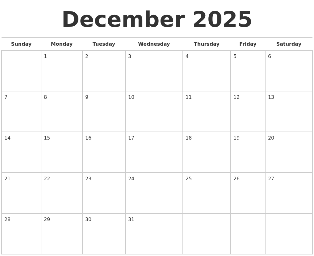 Calendar December 2025