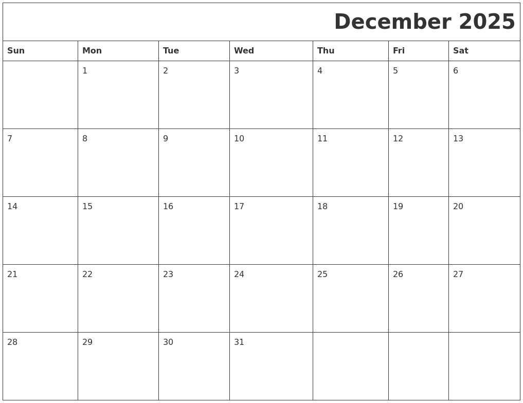 December 2025 Download Calendar