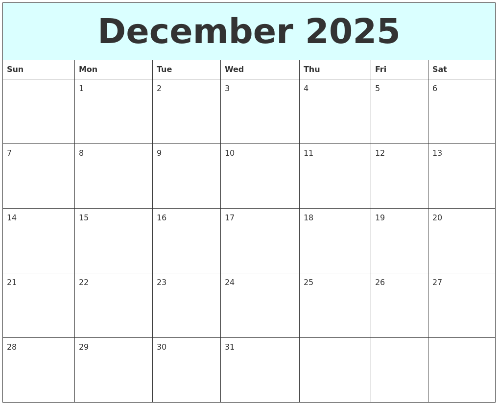 December 2025 Free Calendar