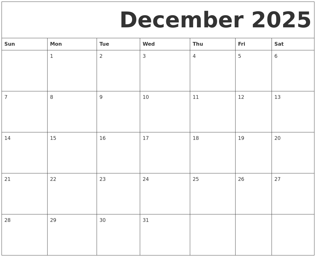 December 2025 Free Printable Calendar