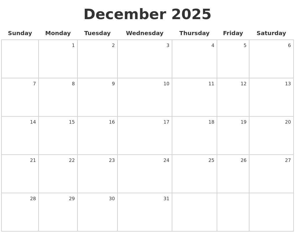 December January Calendar 2025