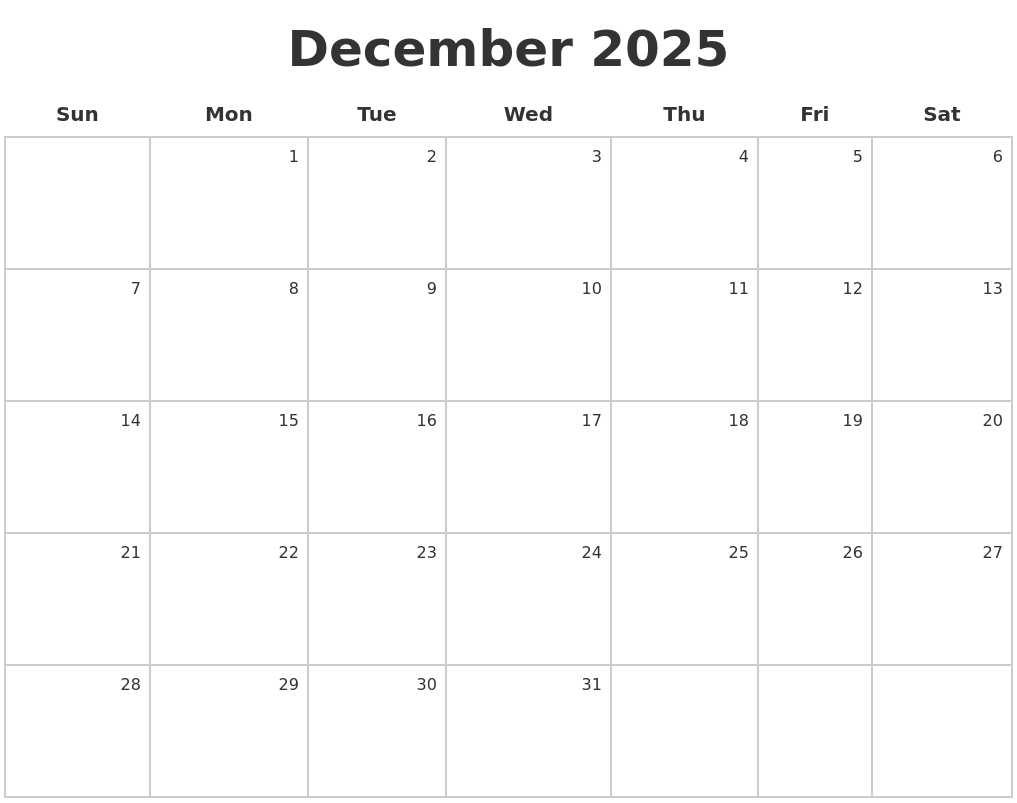 December 2025 Make A Calendar