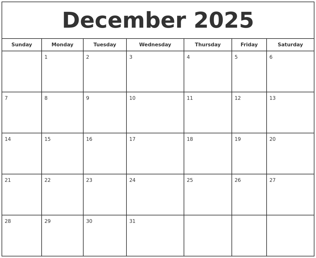 Calendar December 2025 To June 2025