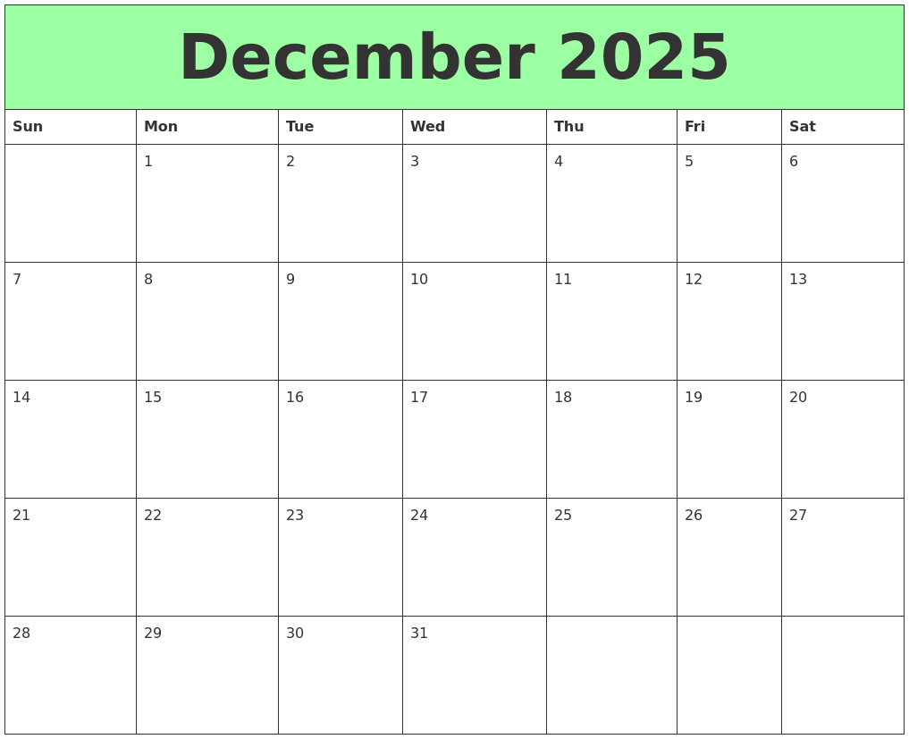 December 2025 Printable Calendars