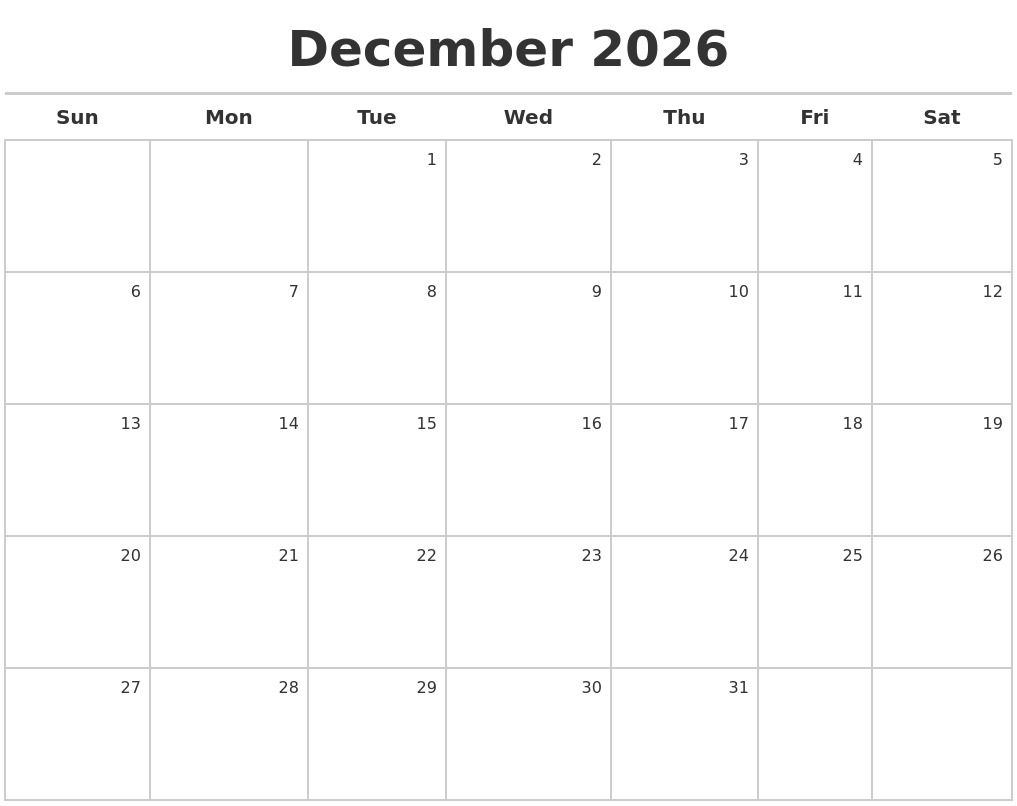 December 2026 Calendar Maker