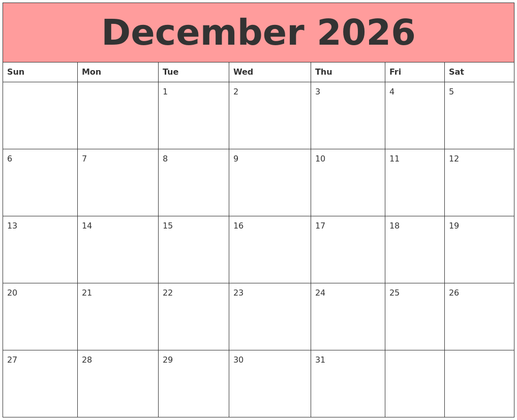 December 2026 Calendars That Work