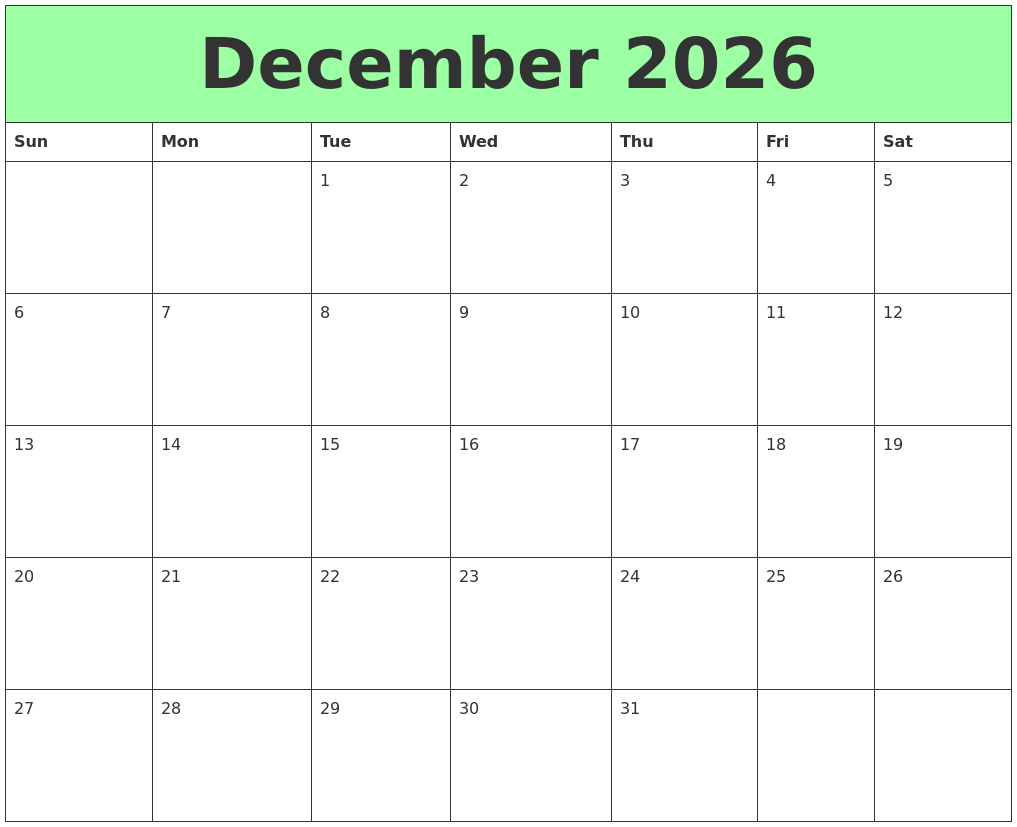 December 2026 Printable Calendars