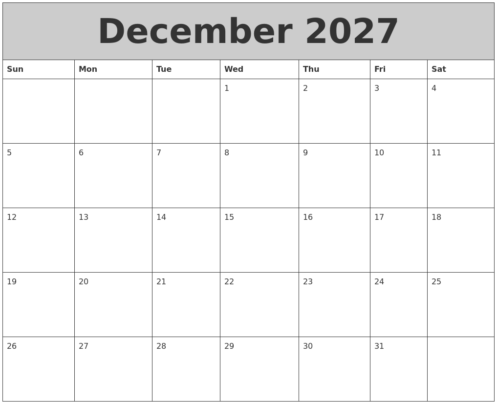 December 2027 My Calendar