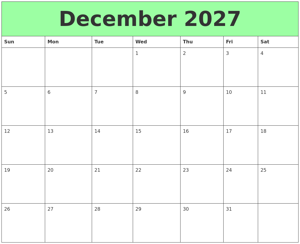 December 2027 Printable Calendars