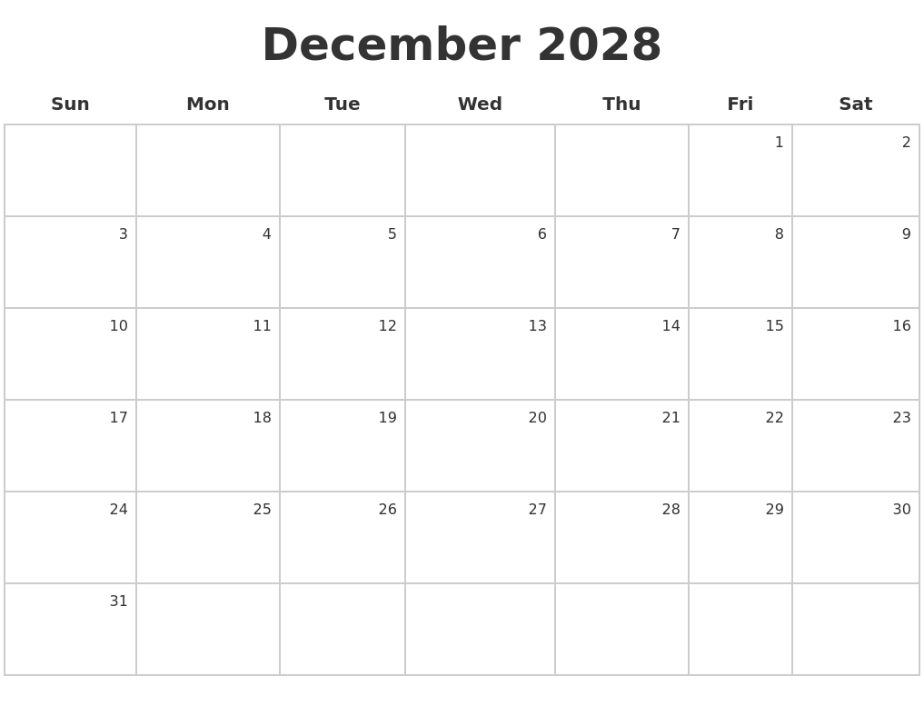 December 2028 Make A Calendar