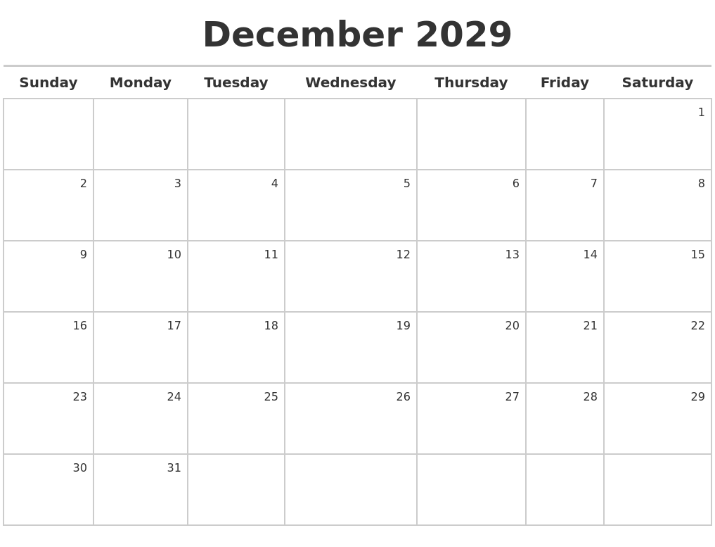 December 2029 Calendar Maker