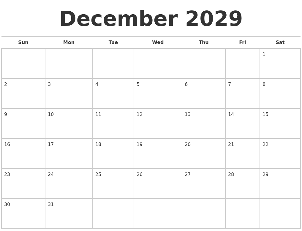 December 2029 Calendars Free