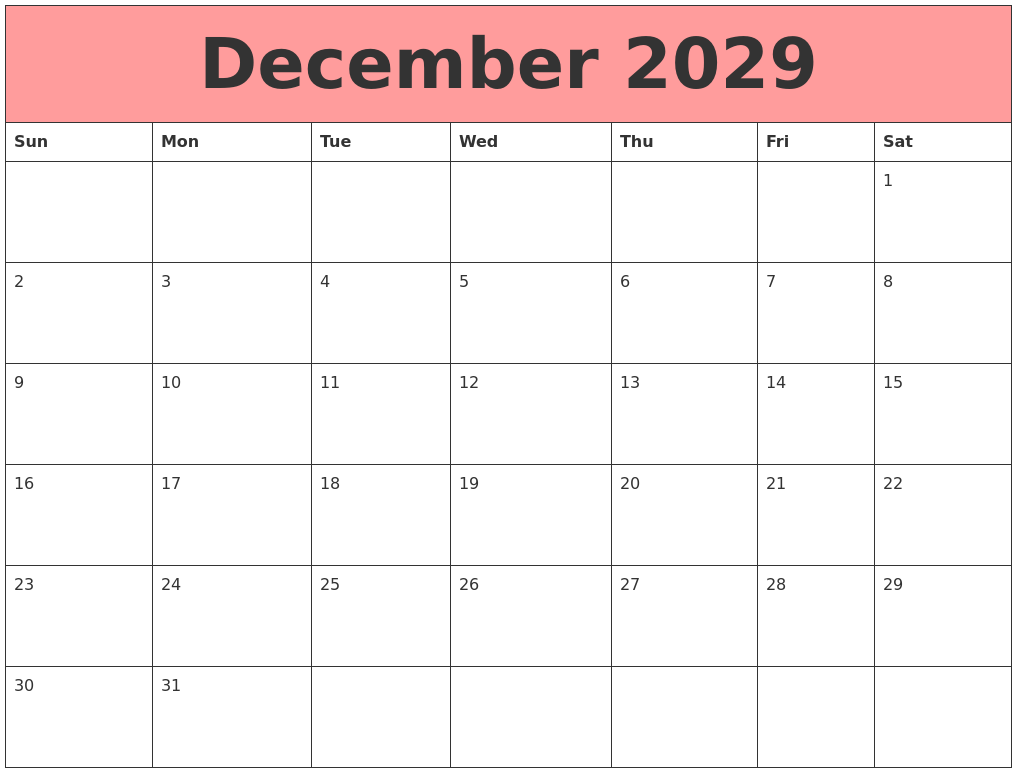 December 2029 Calendars That Work