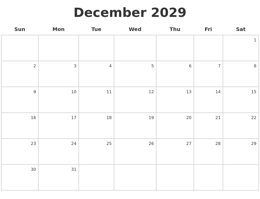 December 2029 Make A Calendar