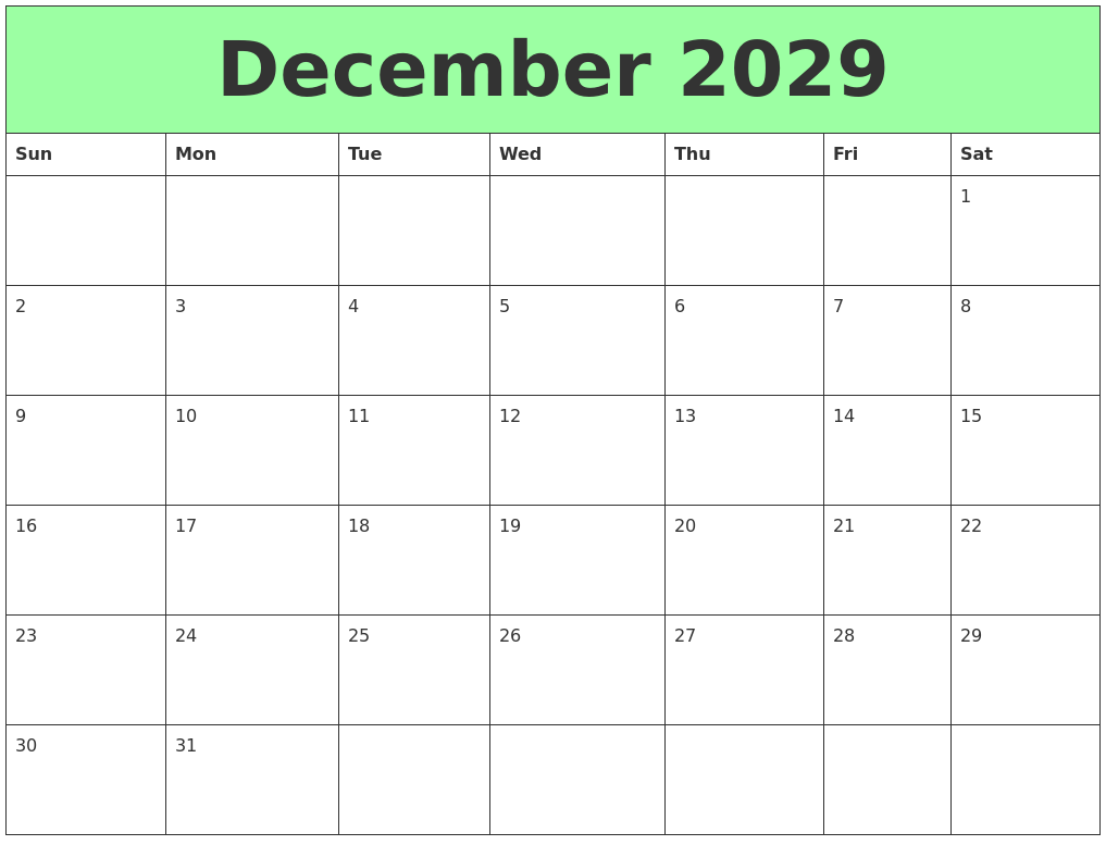 December 2029 Printable Calendars