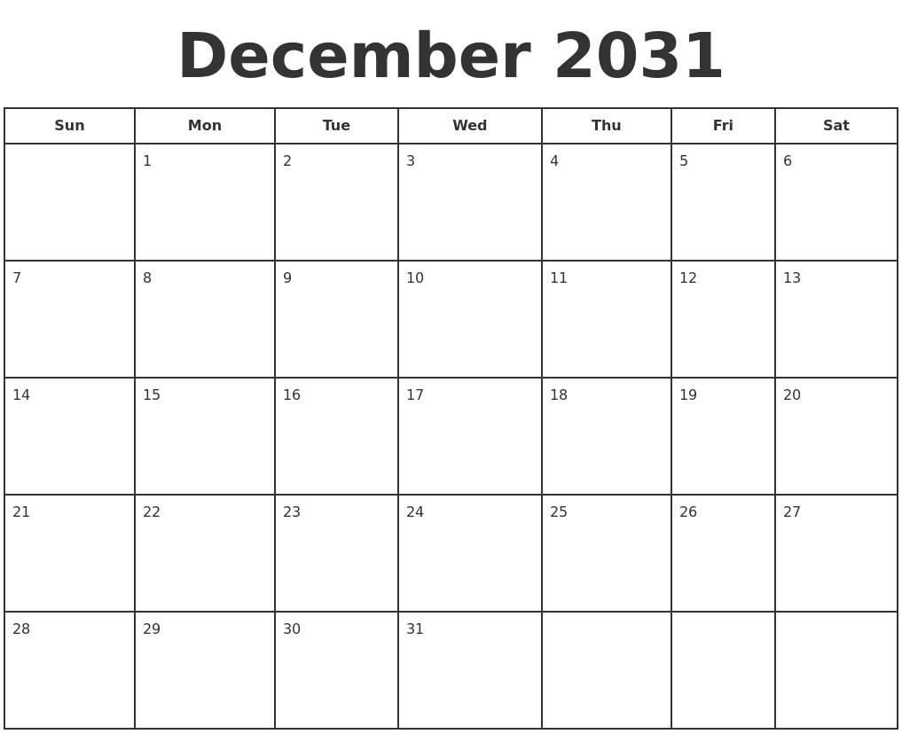 December 2031 Print A Calendar