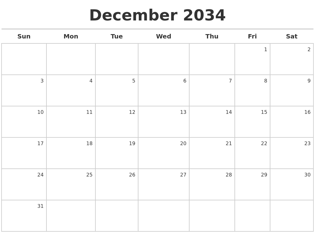 December 2034 Calendar Maker