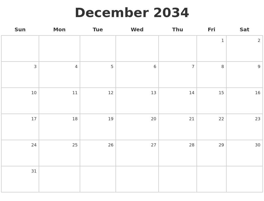 December 2034 Make A Calendar