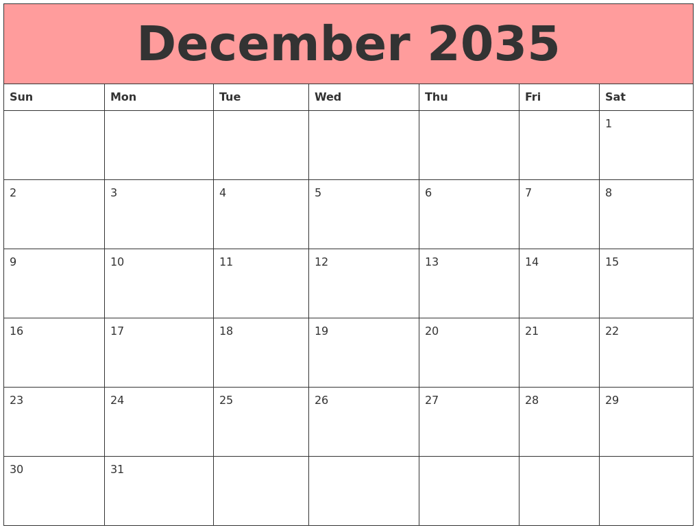 December 2035 Calendars That Work