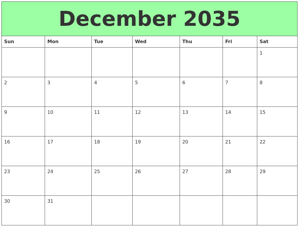 December 2035 Printable Calendars