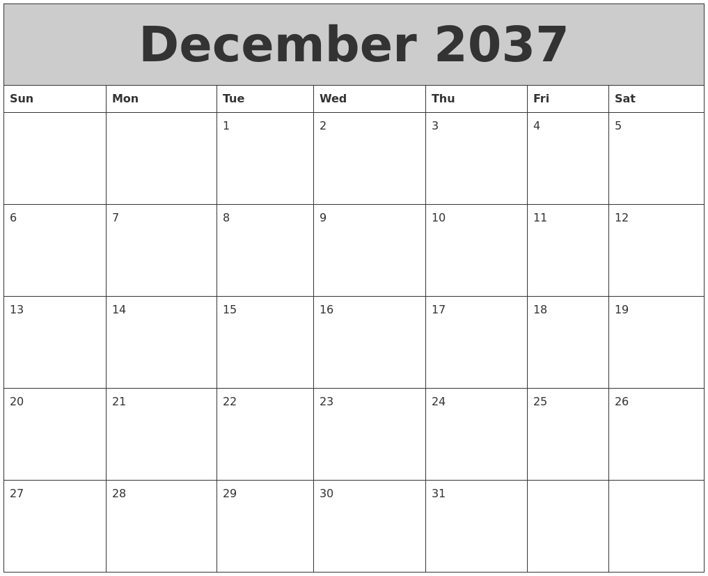 December 2037 My Calendar