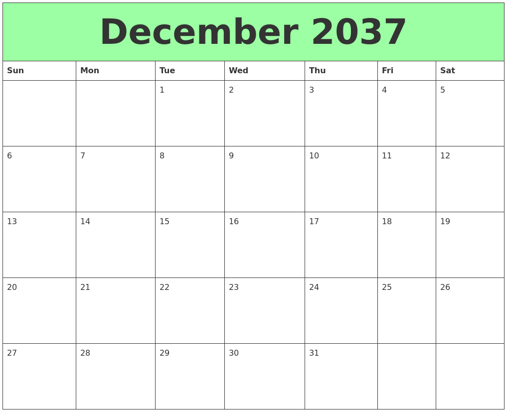 December 2037 Printable Calendars