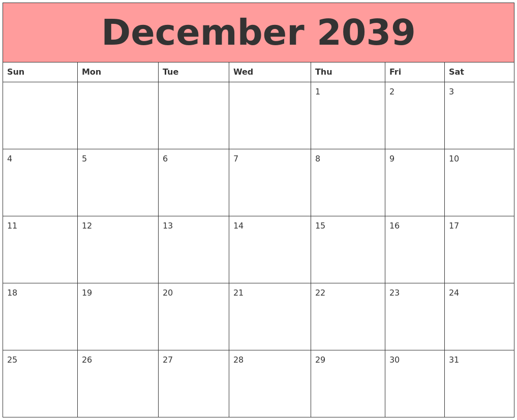 December 2039 Calendars That Work