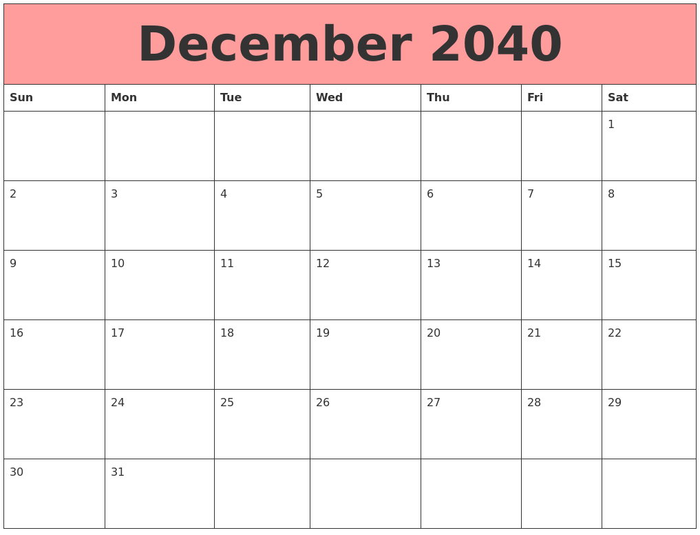 December 2040 Calendars That Work
