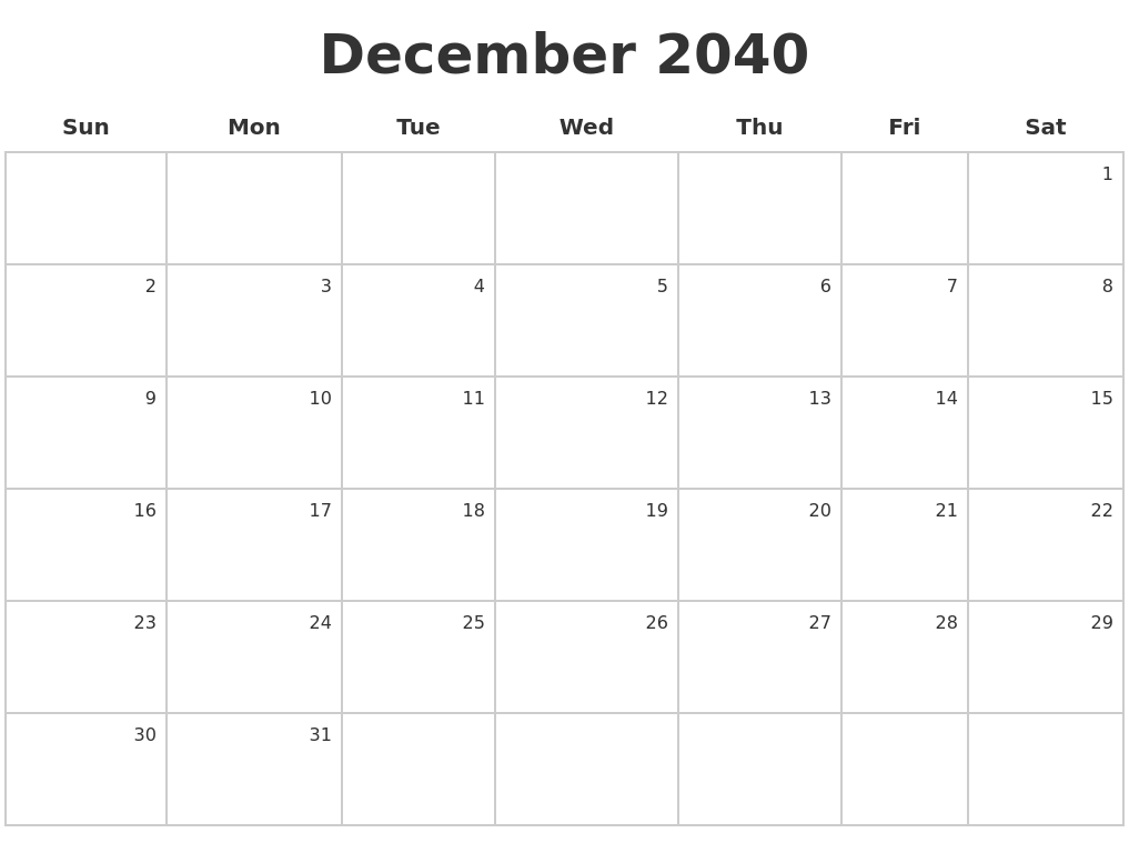 December 2040 Make A Calendar