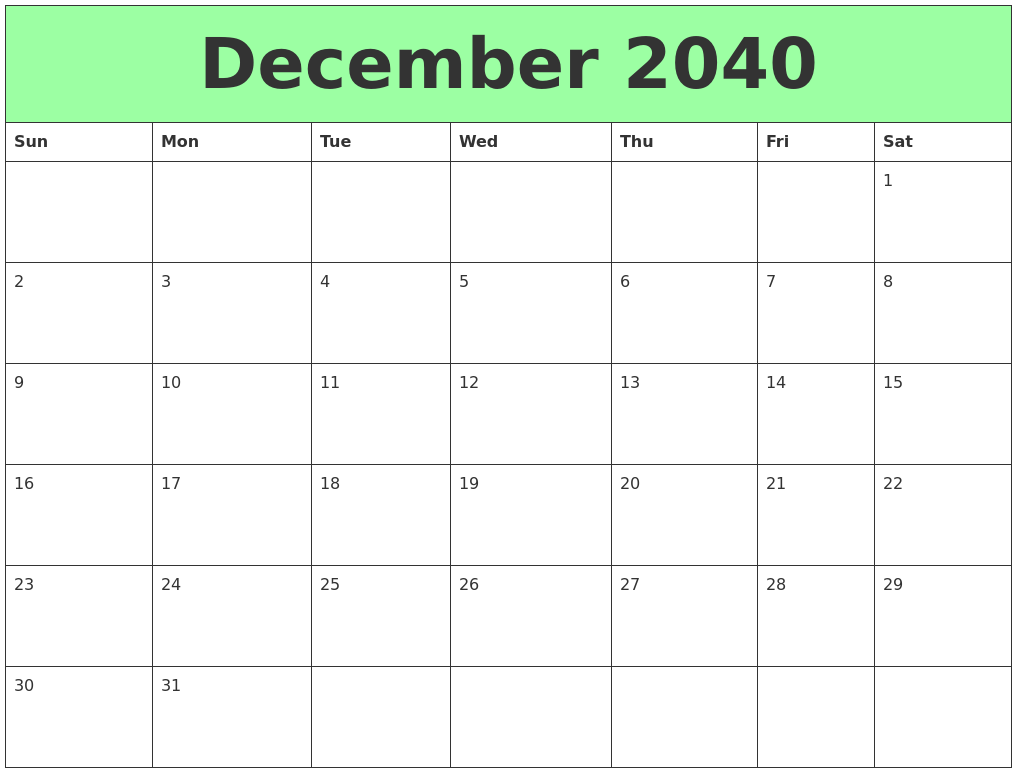 December 2040 Printable Calendars