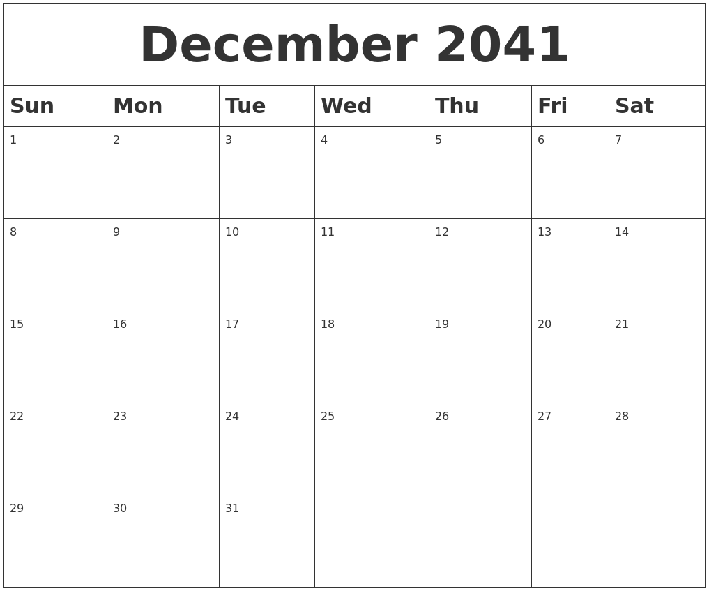 December 2041 Blank Calendar