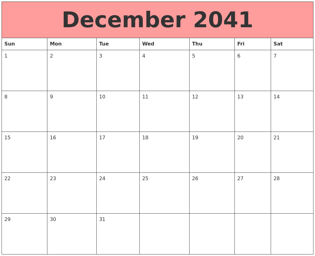 December 2041 Calendars That Work
