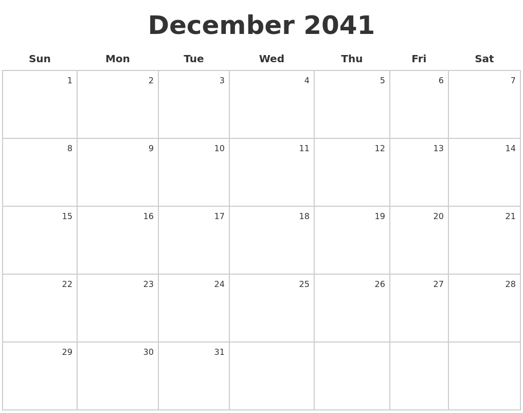 December 2041 Make A Calendar