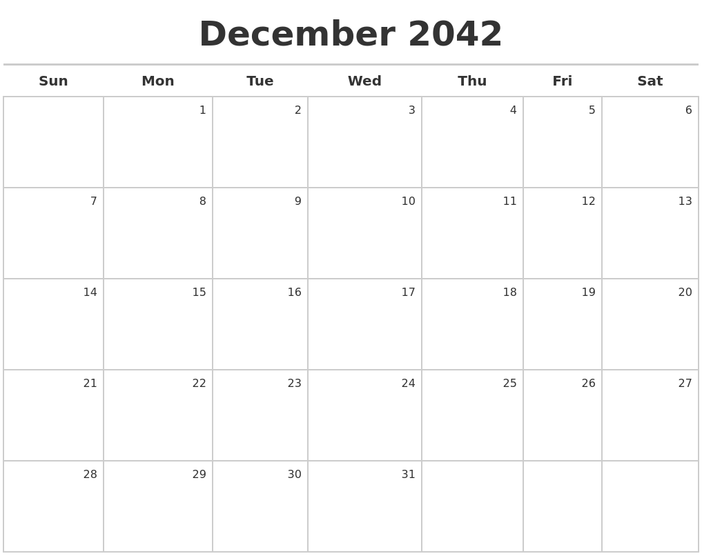 December 2042 Calendar Maker