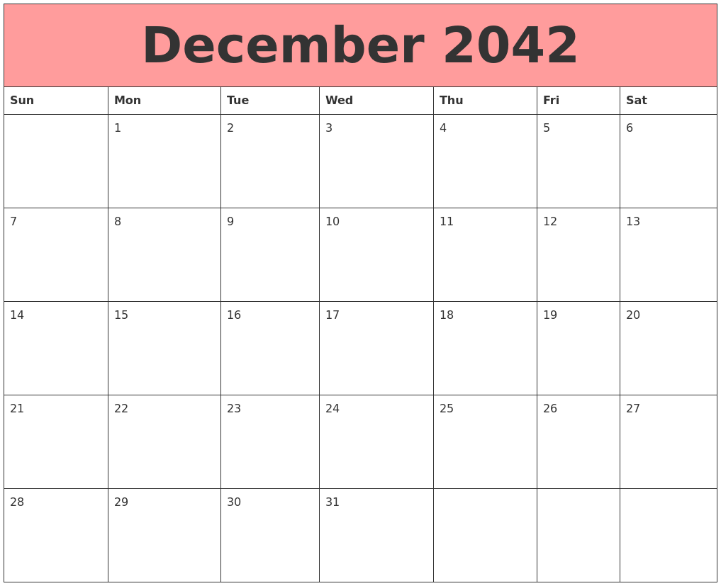 December 2042 Calendars That Work