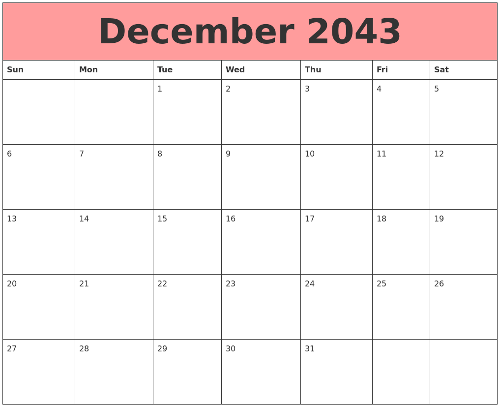 December 2043 Calendars That Work