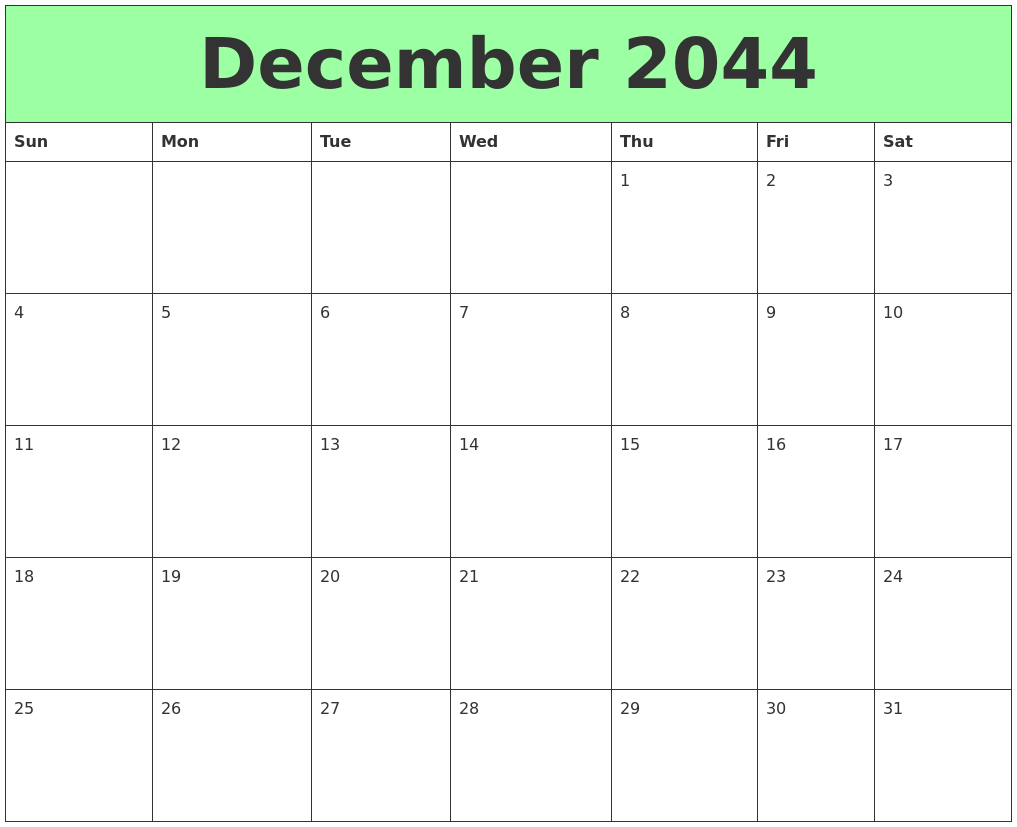 December 2044 Printable Calendars